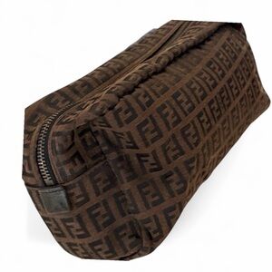Fendi Dark Brown Zucca  FF Logo Toiletry Pouch
